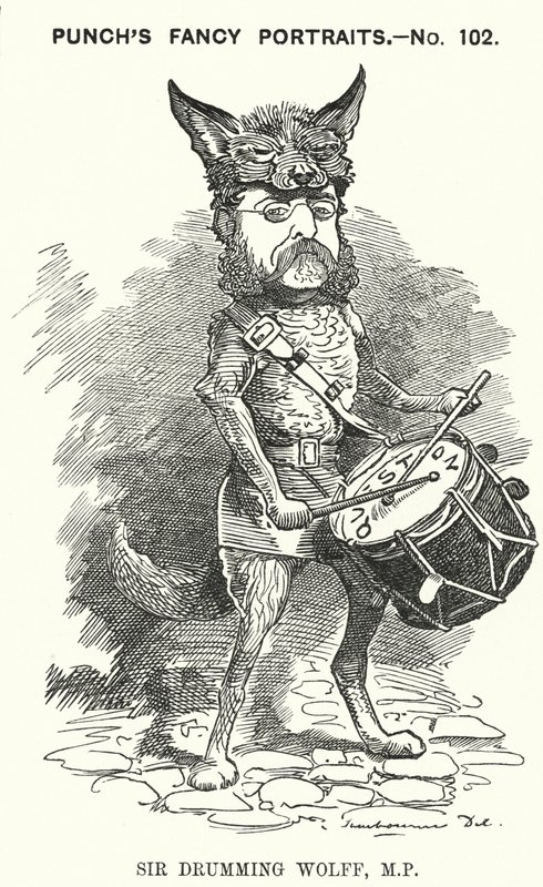 Punch cartoon: Henry Drummond Wolff, English Conservative politician by Edward Linley (after) Sambourne