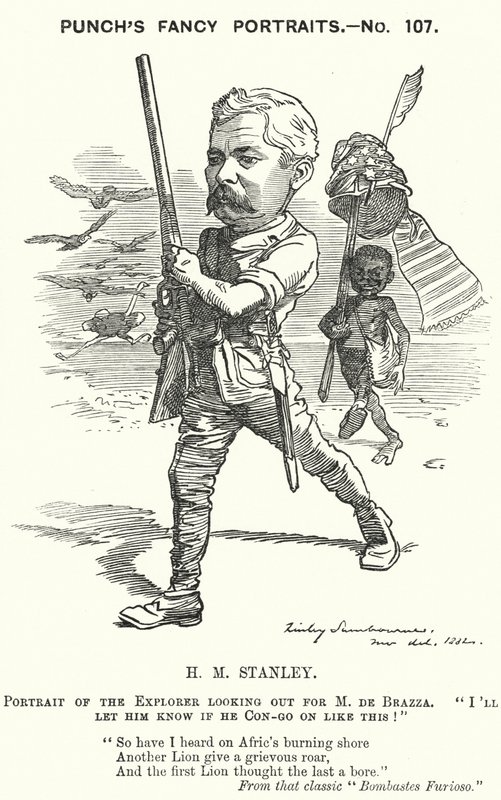 Punch cartoon: Henry Morton Stanley, Welsh journalist and explorer by Edward Linley (after) Sambourne