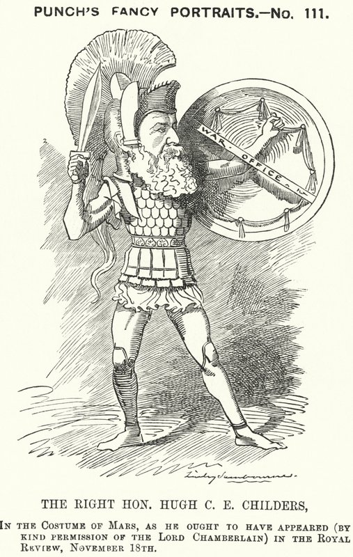 Punch cartoon: Hugh Childers, English Liberal politician by Edward Linley (after) Sambourne