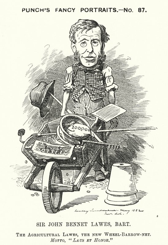 Punch cartoon: John Bennet Lawes, English entrepreneur and agricultural scientist by Edward Linley (after) Sambourne