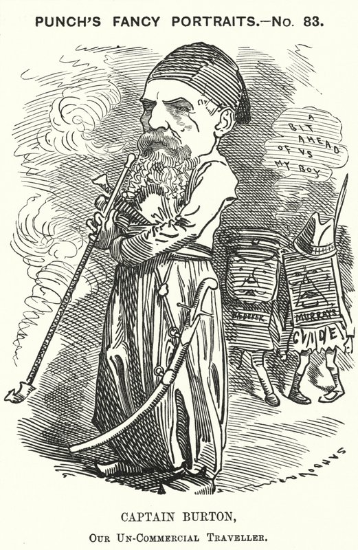 Punch Cartoon: Richard Burton, English Explorer, Geographer and Diplomat by Edward Linley (after) Sambourne