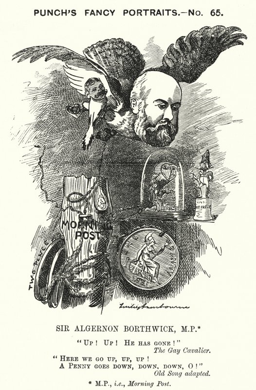 Punch cartoon: Sir Algernon Borthwick by Edward Linley (after) Sambourne