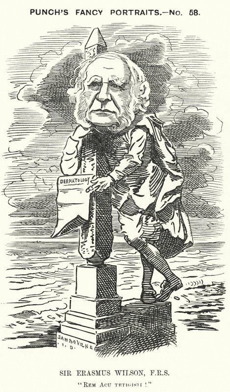 Punch cartoon: Sir Erasmus Wilson, English surgeon and dermatologist by Edward Linley (after) Sambourne