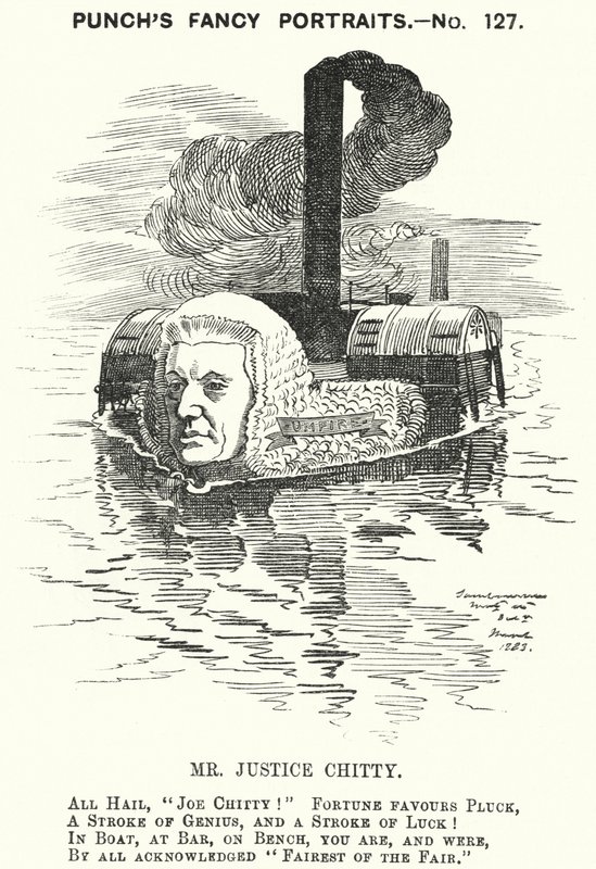 Punch Cartoon: Sir Joseph William Chitty, English Judge, Liberal Politician and Sportsman by Edward Linley (after) Sambourne