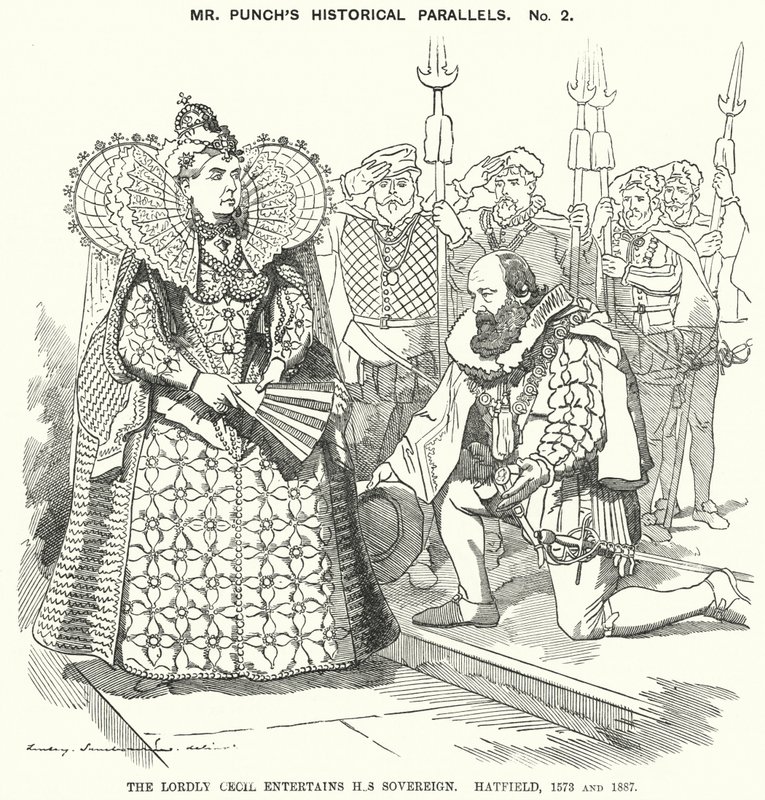 Punch Cartoon: The Lordly Cecil Entertains His Sovereign, Hatfield by Edward Linley (after) Sambourne