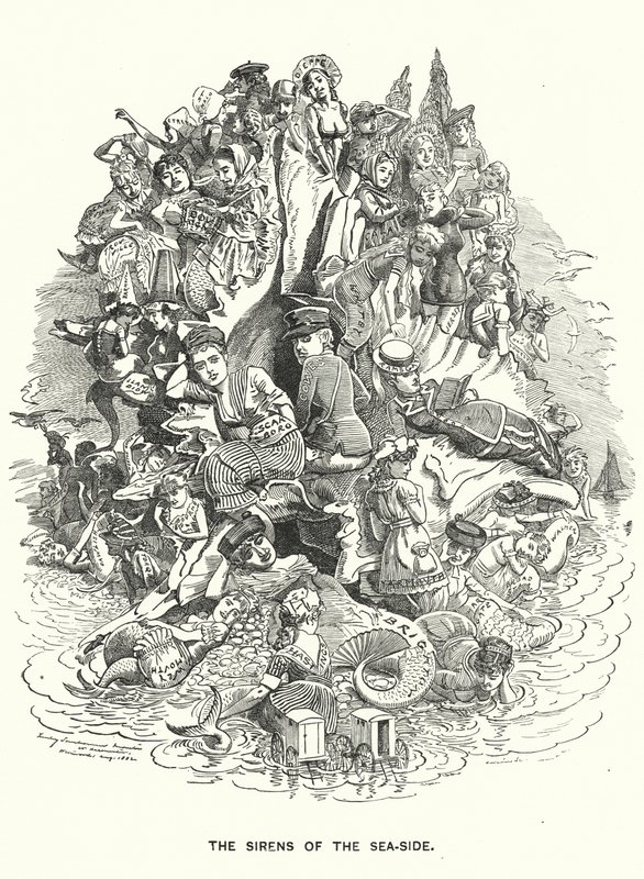 The Sirens of the Sea-Side - British Coastal Holiday Resorts (engraving) by Edward Linley (after) Sambourne