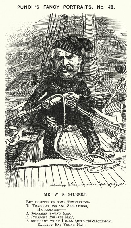 Punch cartoon: W S Gilbert, English dramatist and librettist by Edward Linley (after) Sambourne