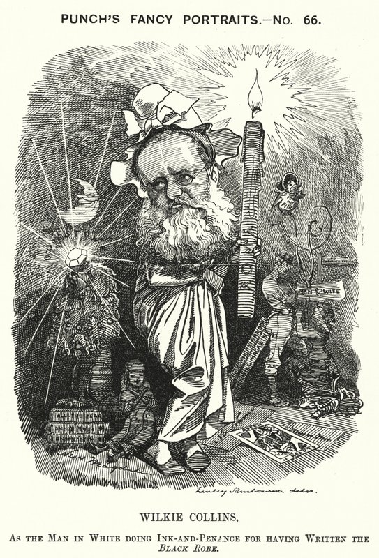 Punch cartoon: Wilkie Collins, English novelist, playwright and short story writer by Edward Linley (after) Sambourne