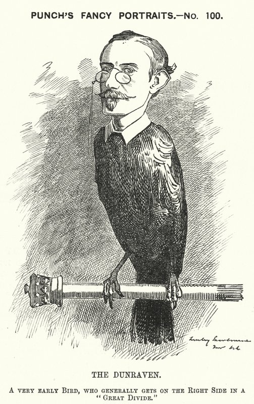 Punch cartoon: Windham Wyndham-Quin, 4th Earl of Dunraven and Mount-Earl, Anglo-Irish journalist, landowner and Conservative politician by Edward Linley (after) Sambourne