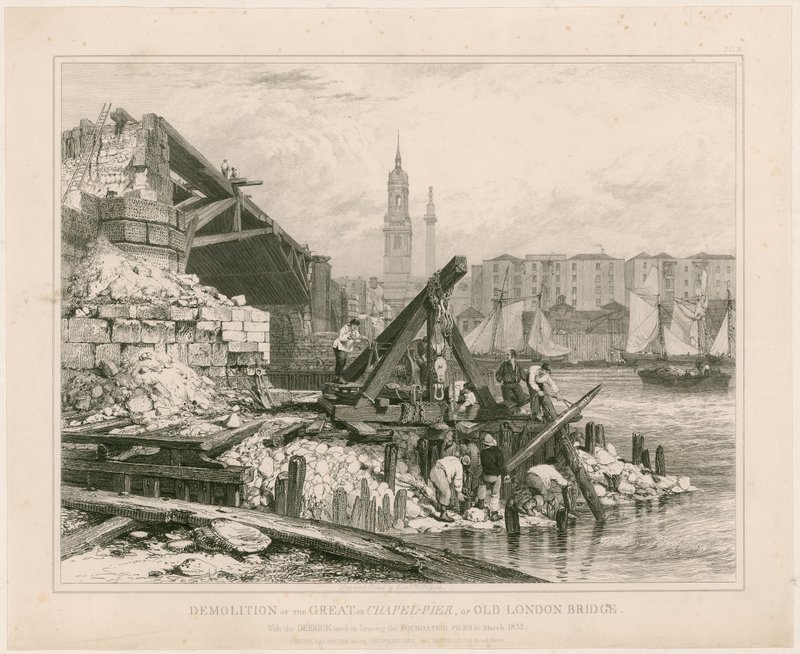 Demolition of part of Old London Bridge, March 1832 by Edward William Cooke