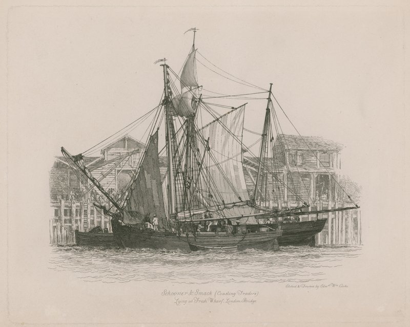 Schooner and Smack lying at Fresh Wharf by Edward William Cooke