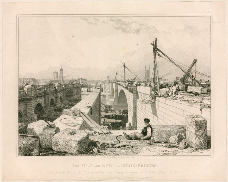 The Old and New London Bridges, 1830 by Edward William Cooke