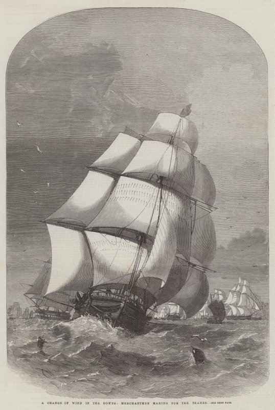 A Change of Wind in the Downs, Merchantmen making for the Thames by Edwin Weedon