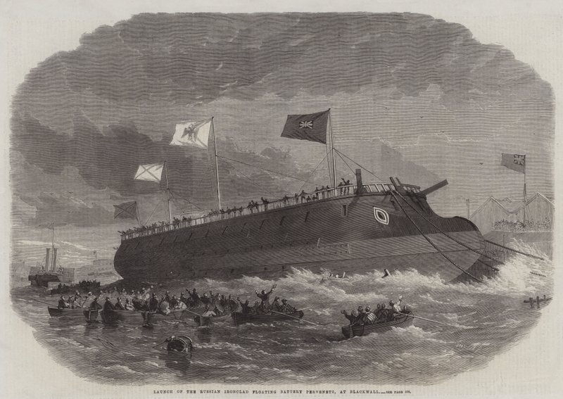 Launch of the Russian Ironclad Floating Battery Pervenetz at Blackwall by Edwin Weedon