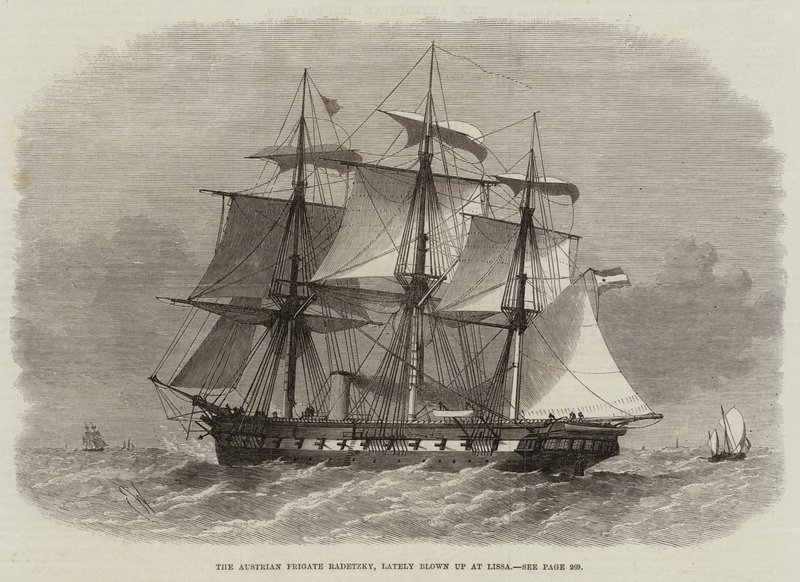 The Austrian Frigate Radetzky, lately blown up at Lissa by Edwin Weedon