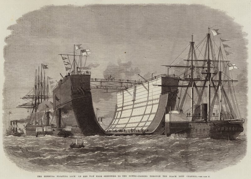 The Bermuda Floating Dock on her Way from Sheerness to the Downs, passing through the Black Deep Channel by Edwin Weedon