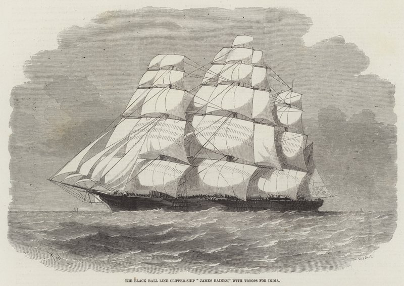 The Black Ball Line Clipper-Ship James Baines, with Troops for India by Edwin Weedon
