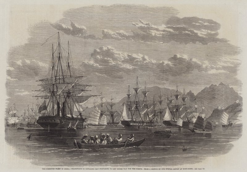 The Combined Fleet in China, Transports in Cowloong Bay preparing to get under way for the North by Edwin Weedon