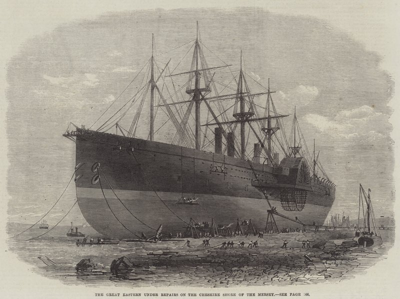 The Great Eastern under Repairs on the Cheshire Shore of the Mersey by Edwin Weedon