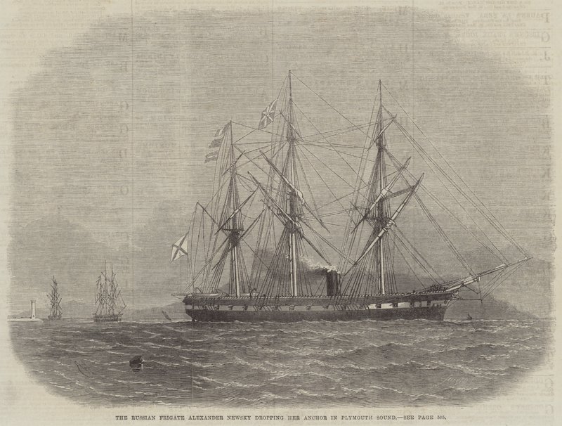The Russian Frigate Alexander Newsky dropping her Anchor in Plymouth Sound by Edwin Weedon