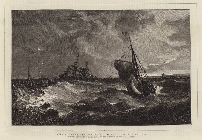 Fishing, Trawlers returning to Port, Great Yarmouth by Edwin Hayes