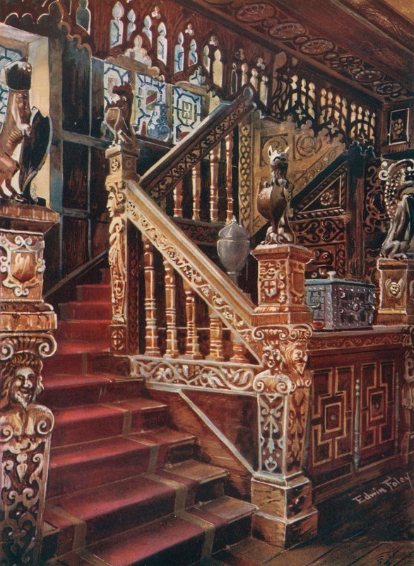 Carved Oaken Stairway, Godinton by Edwin John Foley