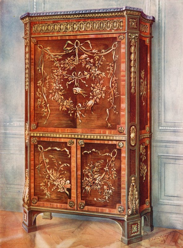 Inlaid Ormolu-Mounted Upright Secretaire of Sycamore, Tulip, Kingwood, Holly, and Other Woods--Natural and Stained by Edwin John Foley