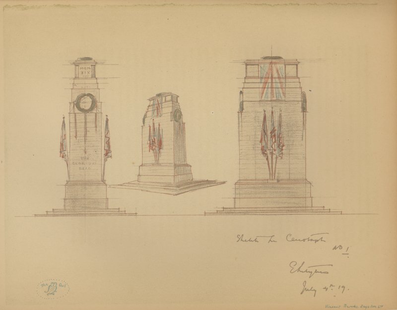 Sketch No 1 for the Cenotaph, Whitehall, Westminster, London by Edwin Landseer Lutyens