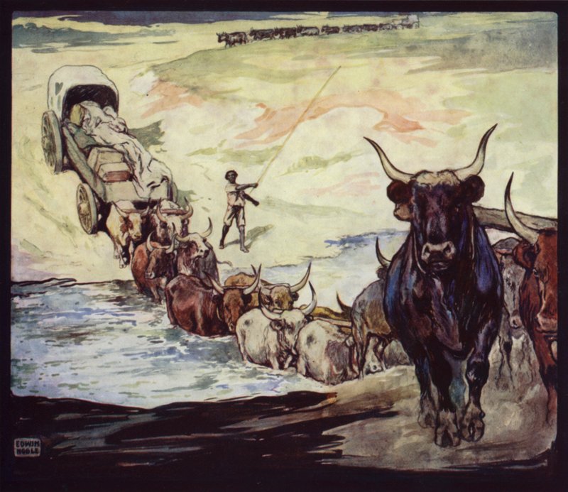 Oxen Crossing River in South Africa by Edwin Noble