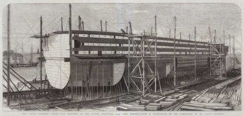 The Great Eastern Steam-Ship Building on the Stocks, Millwall, 22,500 Tons Burden by Edwin Weedon