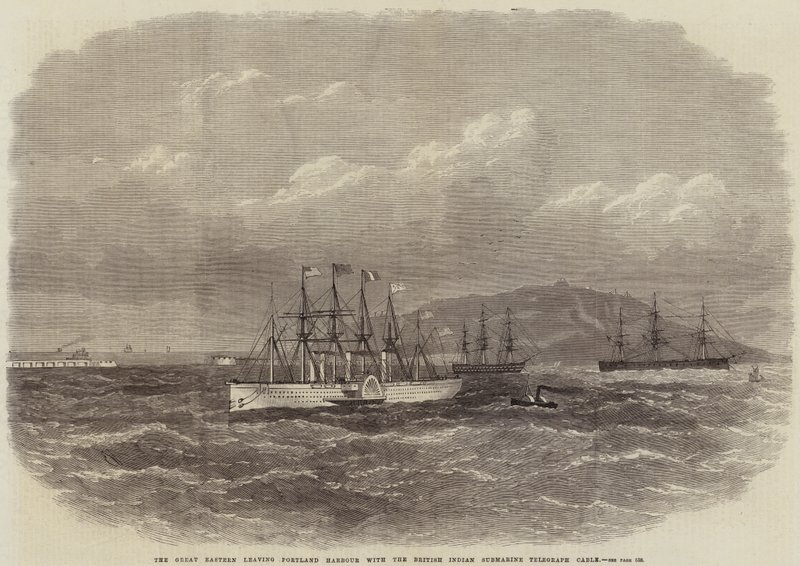 The Great Eastern Leaving Portland Harbour with the British Indian Submarine Telegraph Cable by Edwin Weedon