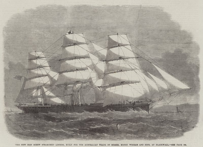 The New Iron Screw Steam-Ship London, built for the Australian Trade by Messers Money Wigram and Sons, at Blackwall by Edwin Weedon