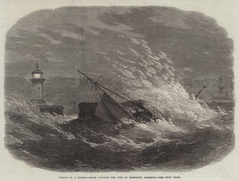 Wreck of a Fishing-Smack Outside the Pier of Ramsgate Harbour by Edwin Weedon