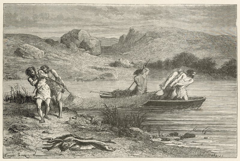 Fishermen in the Stone Age by Emile Antoine Bayard