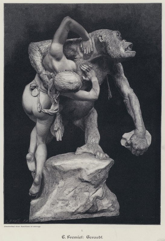 Gorilla carrying off a woman by Emmanuel (after) Fremiet