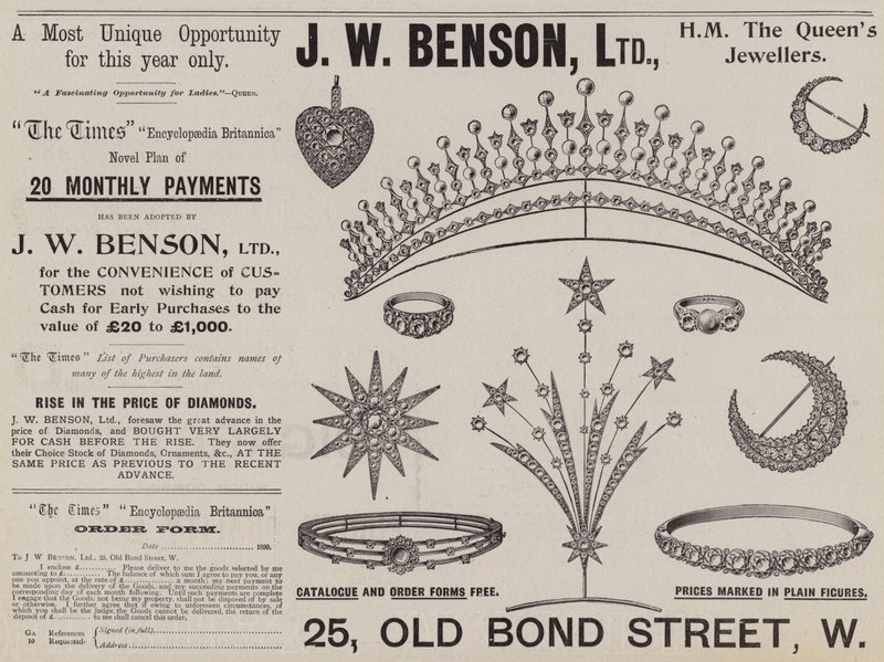 Advertisement, J W Benson by English School