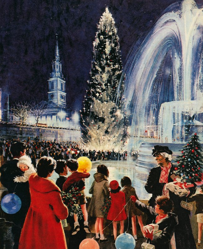 Christmas tree in Trafalgar Square, London, a gift from the people of Oslo by English School