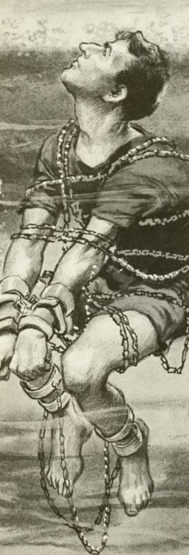 Harry Houdini, handcuffed and in chains, underwater by English School
