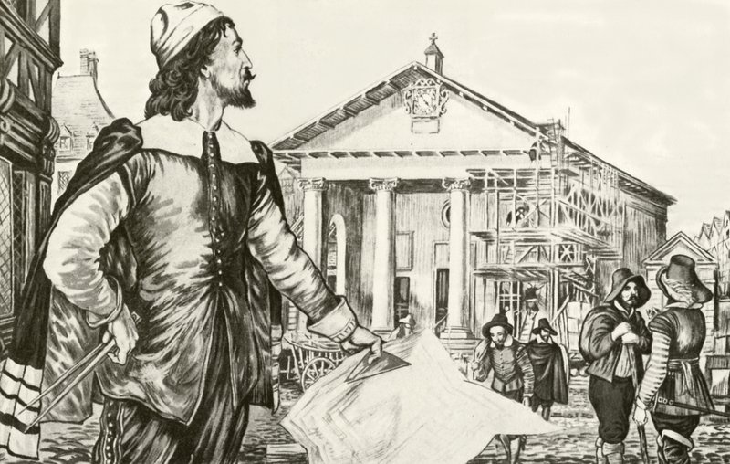 Inigo Jones designing the church of St Paul, Covent Garden by English School
