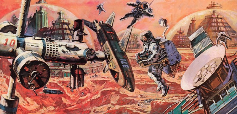Mars, colonised by man, as envisaged in the 1980s by English School