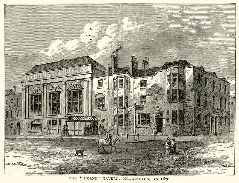 The Horns Tavern, Kennington, in 1820 by English School