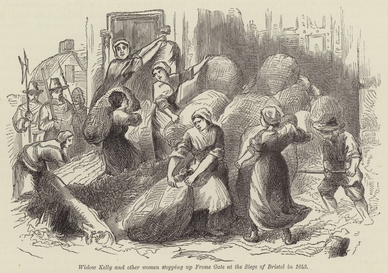 Widow Kelly and other women stopping up Frome Gate at the Siege of Bristol in 1643 by English School