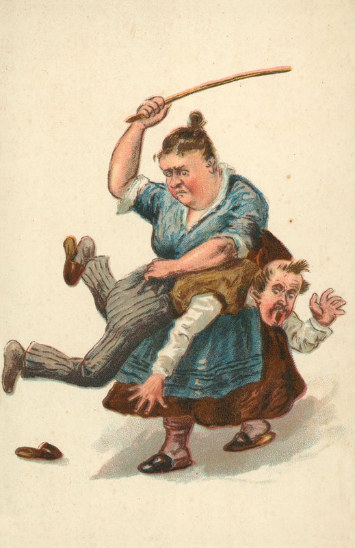 Woman Beating Her Husband by English School