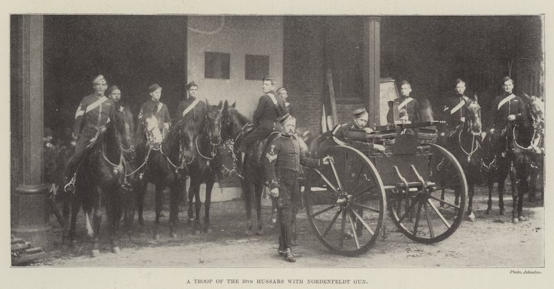 A Troop of the 10th Hussars with Nordenfeldt Gun by English Photographer