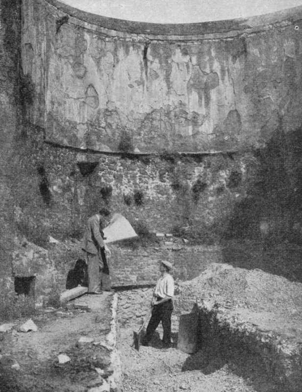 Bastion of the historic London Wall, found at Cripplegate, during excavations after WW2 by English Photographer