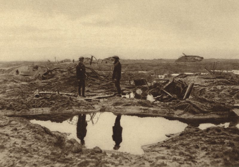 British Tanks Bogged Down in the Mud Before They Could Reach the German Lines at Ypres, Belgium, World War I by English Photographer