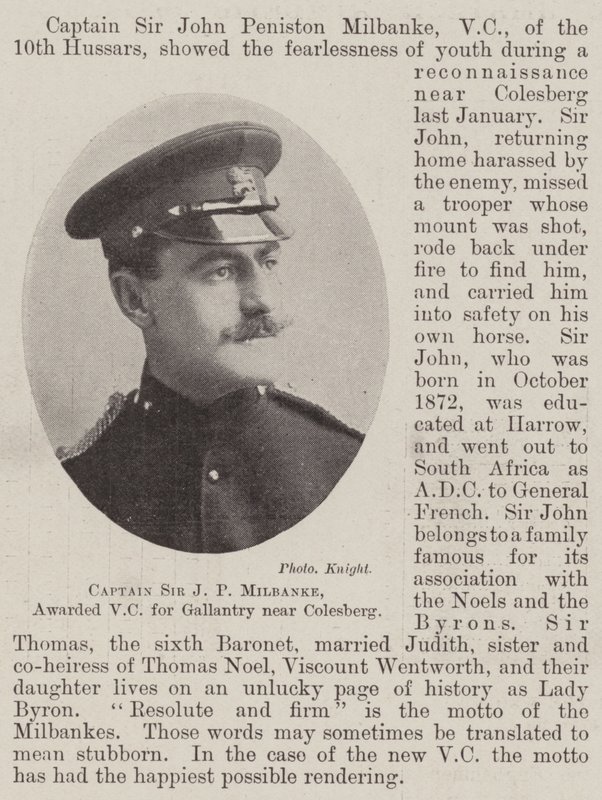 Captain Sir J P Milbanke, awarded VC for Gallantry near Colesberg by English Photographer