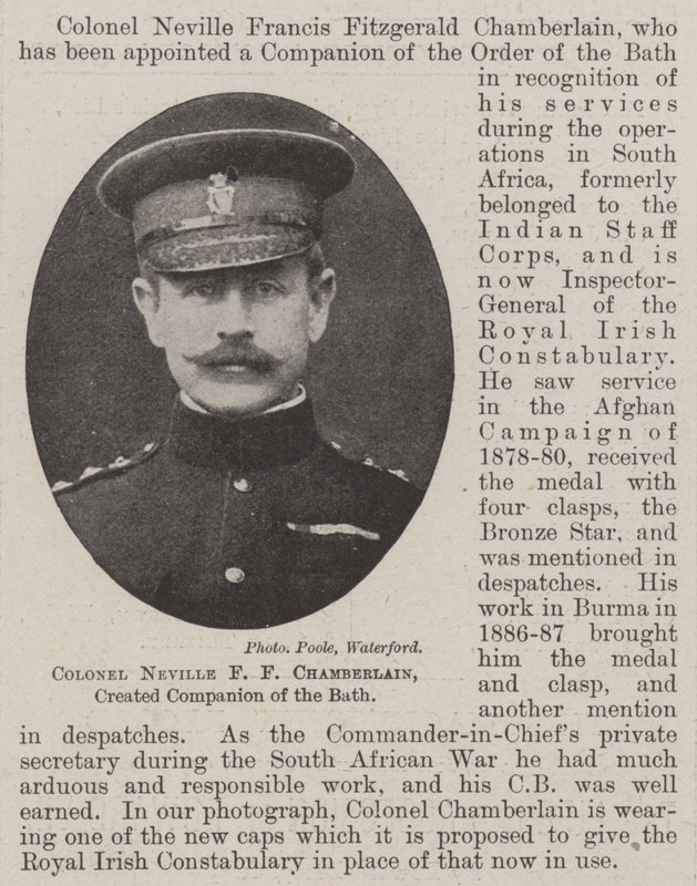 Colonel Neville F F Chamberlain, created Companion of the Bath by English Photographer