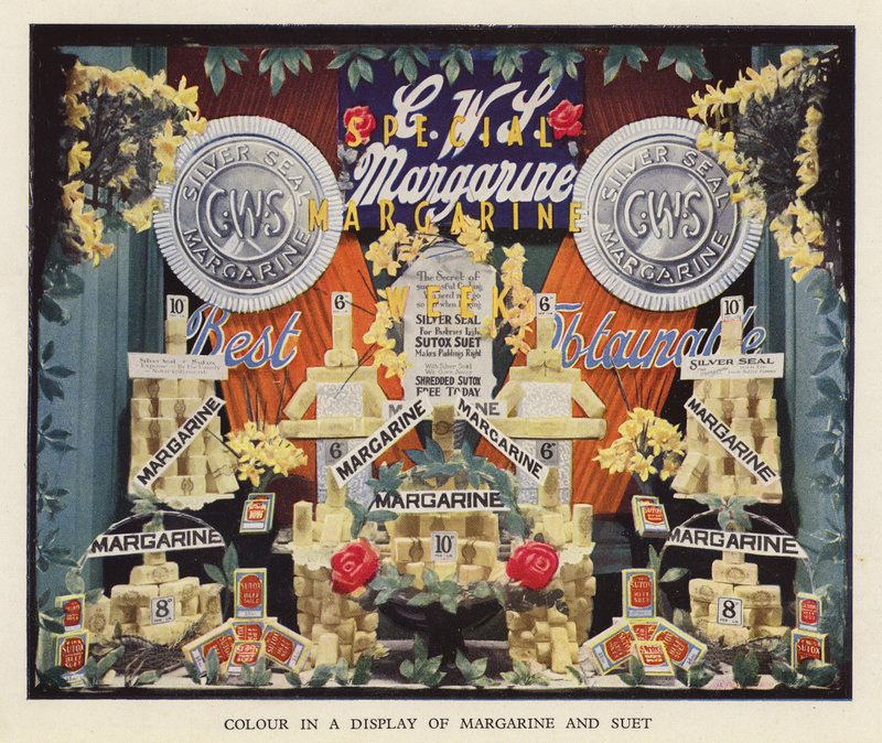 Colour in a display of margarine and suet by English Photographer