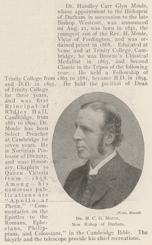 Dr H C G Moule, New Bishop of Durham by English Photographer